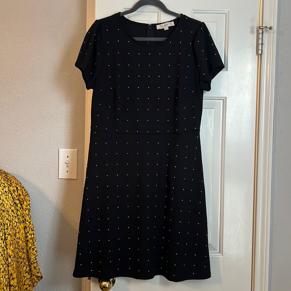 LOFT Size L gold grommet black mini dress